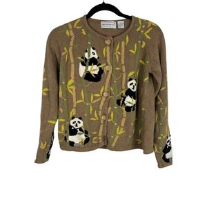 Bellepointe Vintage Panda & Bamboo Design Knit Cardigan - Size Small
